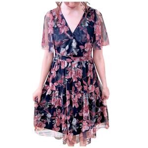 Y2K Cottage Romantic Floral Sheer Overlay Whimsygoth Fairy Dress Women Medium